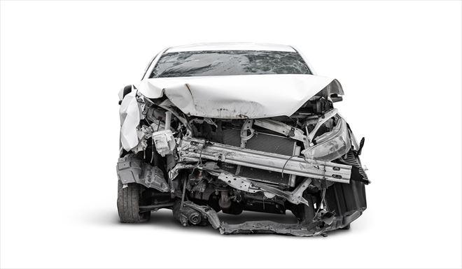 carcass of crashed car in front side, Car insurance concept